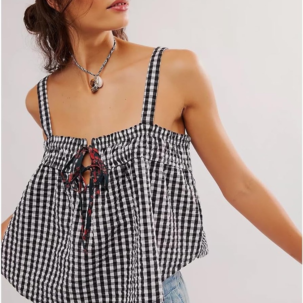 Free People Gingham Checkered Top